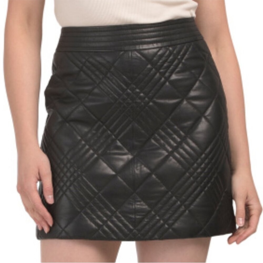 NWT BOD & CHRISTENSEN Quilted France  Leather Mini‎ Skirt -Size 8 C26